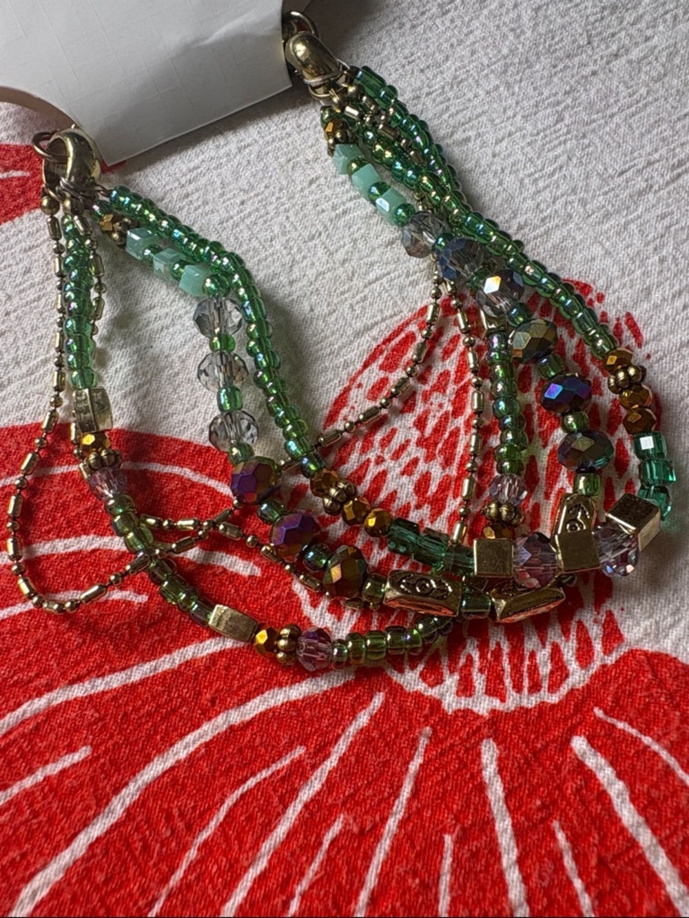 Fashion Jewelry Green Multi-Strand Beaded Bracelet with Metallic Accents